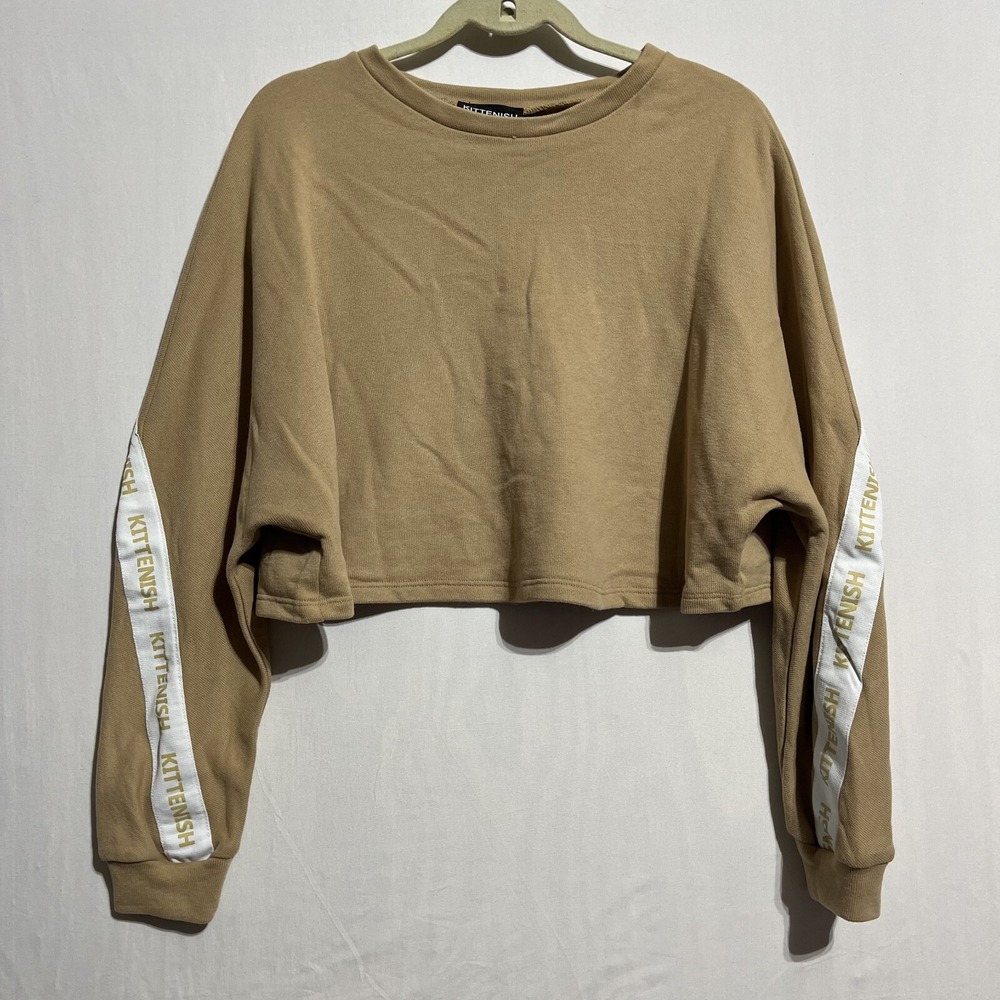 Kittenish Sweatshirt Women's Small Brown Long Sleeve Crew Neck Pullover Cropped